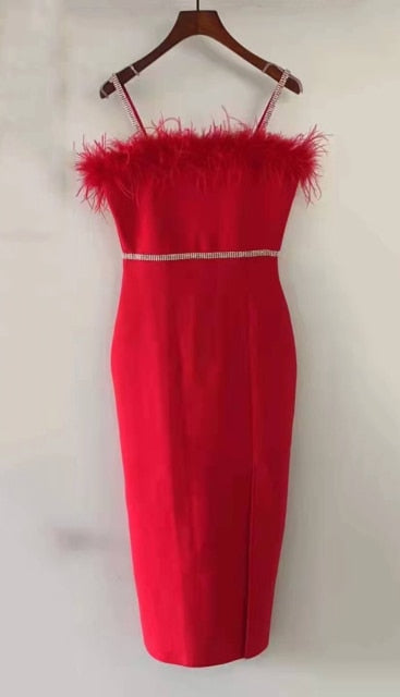 MX385 Spaghetti strap Feather Club dresses ( 2 Colors )