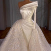 HW415 One shoulder satin sequined mermaid Wedding Gown with overskirt