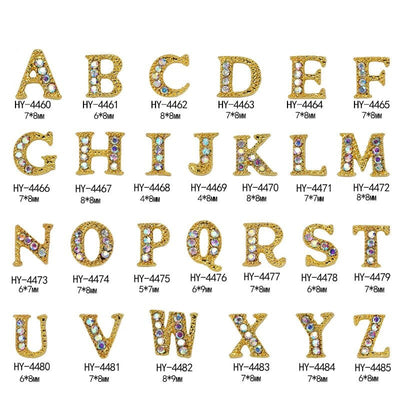 BC24 : 26pcs/pack Gold Rhinestones A-Z letters 3D Nail art decoration