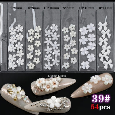 BC15 : 6Grids/Pack 3D Petal flowers & Pearls Nail Art Decorations