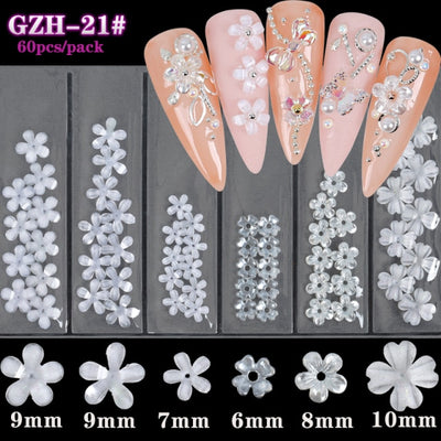 BC15 : 6Grids/Pack 3D Petal flowers & Pearls Nail Art Decorations