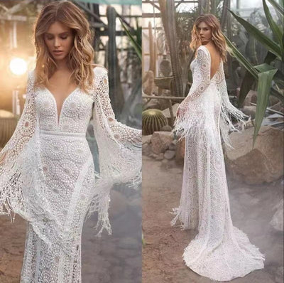 CW559 Flare sleeve lace Beach wedding dress