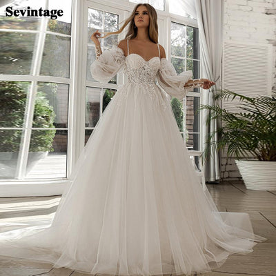 CW591 Long puff sleeve A-line Wedding Dress