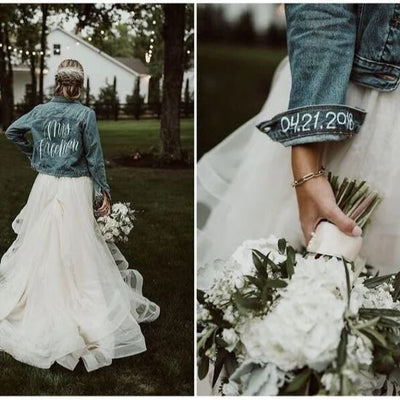 TJ188 Customize name Bridal denim Jacket for pre-wedding photoshoot