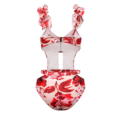 SW86 Floral printed Red Swimsuit