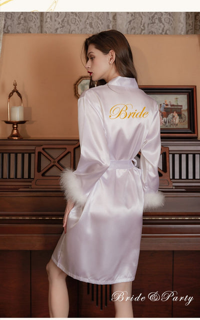 BR29 : 2 designs Bridal Robe with Feather for Hen night Party