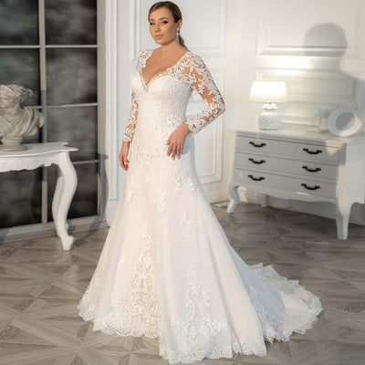 CW504 Plus size deep v-neck A-line Wedding Dresses
