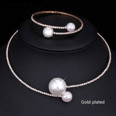 BJ372 Simple Simulated Pearl Bridal Jewelry sets (Necklace +Bracelet)