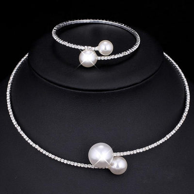BJ372 Simple Simulated Pearl Bridal Jewelry sets (Necklace +Bracelet)