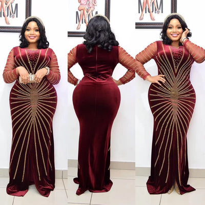 MX404 Plus size Burgundy Velvet Evening dress