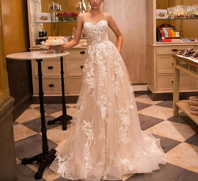 HW254 Luxury Spaghetti Straps Beaded Bridal Gown