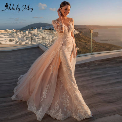 HW255 Gorgeous Appliques Mermaid Wedding Dress Detachable Train