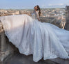 HW396 Luxury Appliques Long Sleeve Beaded A-Line Wedding Gown