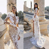 CW577 High Collar Side Slit Illusion Lace mermaid Wedding dress