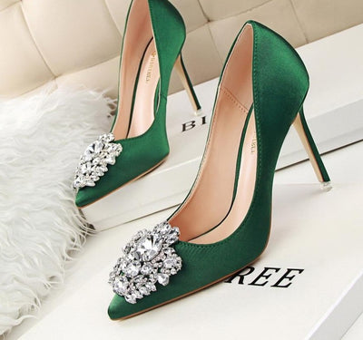 BS93 Rhinestone silk satin Wedding heels(10 Colors)