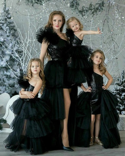 MM11 Family Matching Black Evening Dresses