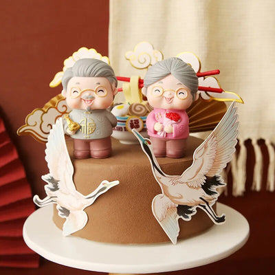DIY632 Chinese style grandpa & mother Cake Toppers