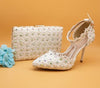 BS21 Pearl white flower Bridal shoes + Clutch Bag