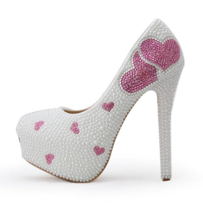 BS142 Lover heart White pearl Bridal Shoes , matching purse
