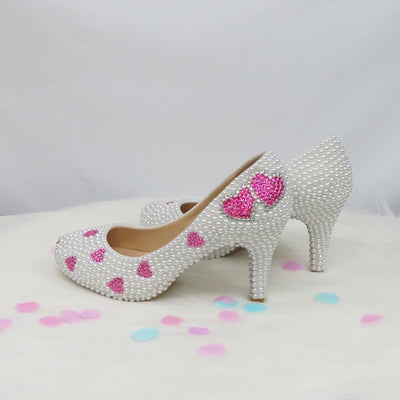 BS142 Lover heart White pearl Bridal Shoes , matching purse