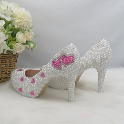 BS142 Lover heart White pearl Bridal Shoes , matching purse