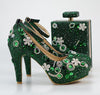 BS146 Green Diamond shoes with matching clutch bag