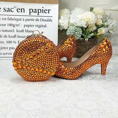 BS95 Orange crystal Wedding shoes with matching bags