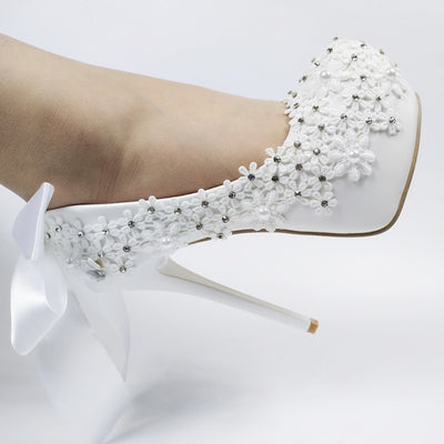 BS151 Lace Bridal shoes with big bow