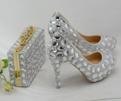 BS138  Set of Crystal Bridal Shoes+ Clutch Bag (6 Colors )