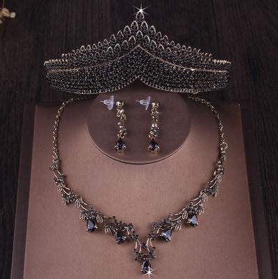 BJ340 Vintage Black Jewelry sets : Crown+Earrings+Necklace