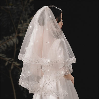 BV84 Beaded Two Layer Wedding Veils