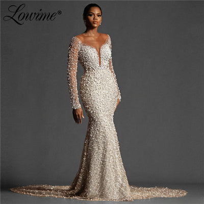 HW525 handmade Pearls beading Mermaid wedding Dresses