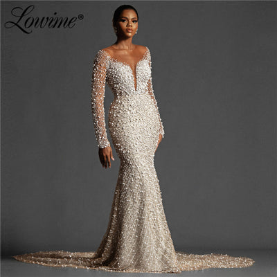 HW525 handmade Pearls beading Mermaid wedding Dresses