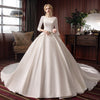 HW213 Real Photo simple 3/4 sleeves wedding dress with long train