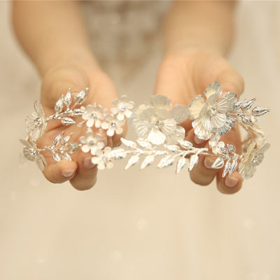 BJ435 Floral Bridal Tiara + Earrings