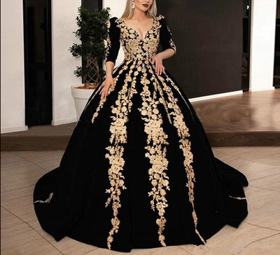 CG252 Gold embroidered Prom Ball Gowns ( Custom Colors )