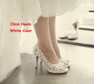 BS106 White Lace Flowers Wedding Shoes