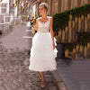 SS162 Bohemian puffy mid- calf Bridal dress
