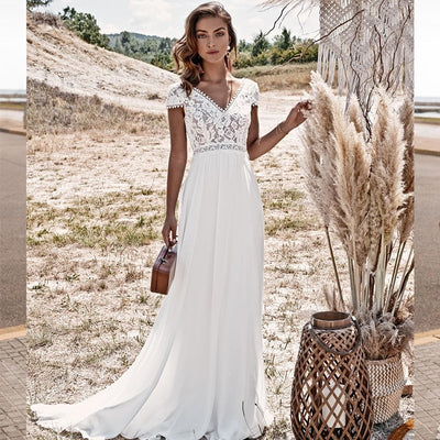 CW540 Short sleeves Bohemian Wedding Dress