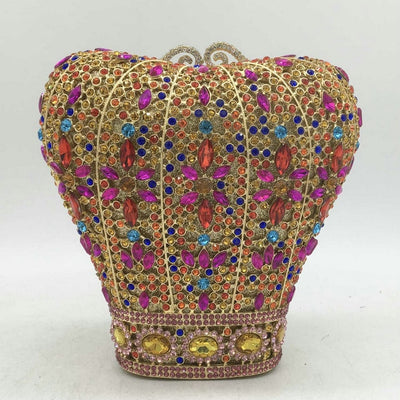 Cb274 Multicoloured Crown Shape Crystal Clutch Purses