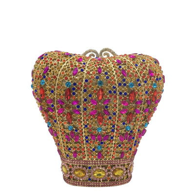 Cb274 Multicoloured Crown Shape Crystal Clutch Purses