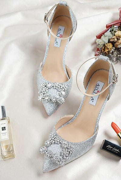 BS43 :3 Colors diamond satin Bridal Ankle strap shoes