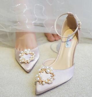 BS43 :3 Colors diamond satin Bridal Ankle strap shoes