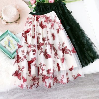 CK71 Butterfly Embroidery tulle skirts ( 4 Colors )