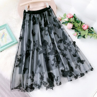 CK71 Butterfly Embroidery tulle skirts ( 4 Colors )