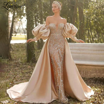 LG572 Sparkle Champagne Evening Gown