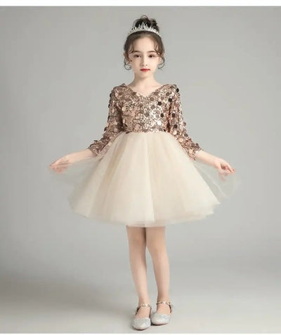 FG435 Champagne Tulle Sequin Princess Girl Dress