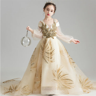 FG277 Luxury Girl Pageant dress with long tail