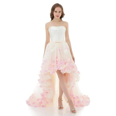 BH51 Strapless 3D Flowers Beaded Hi Low Homecoming Dresses(3 Colors)