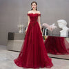 PP341 Off the shoulder Red Wine A-line Prom Dresses